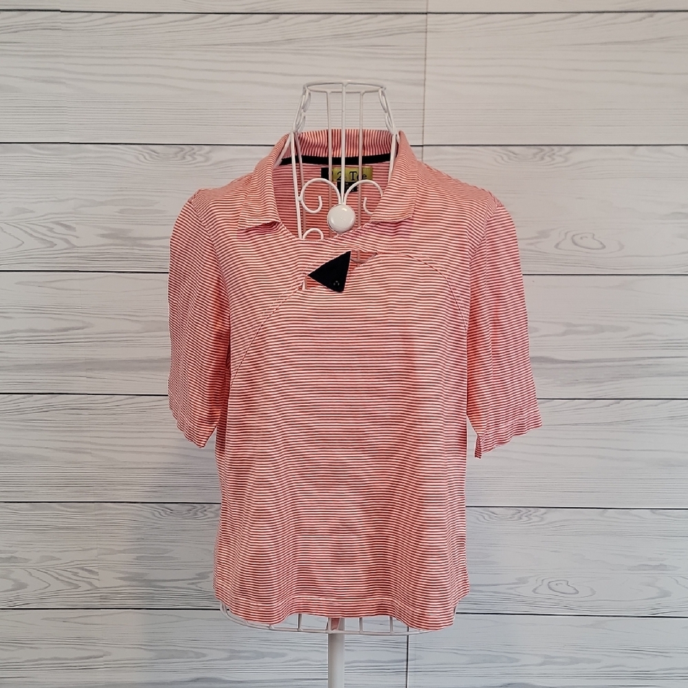 2 a Tee Striped Pink Golf Polo Top Cotton Womens Size M